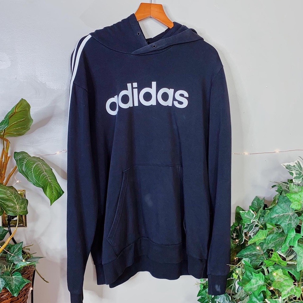Y2K Classic Black and White 3 Lined Adidas Graphic Hoodie